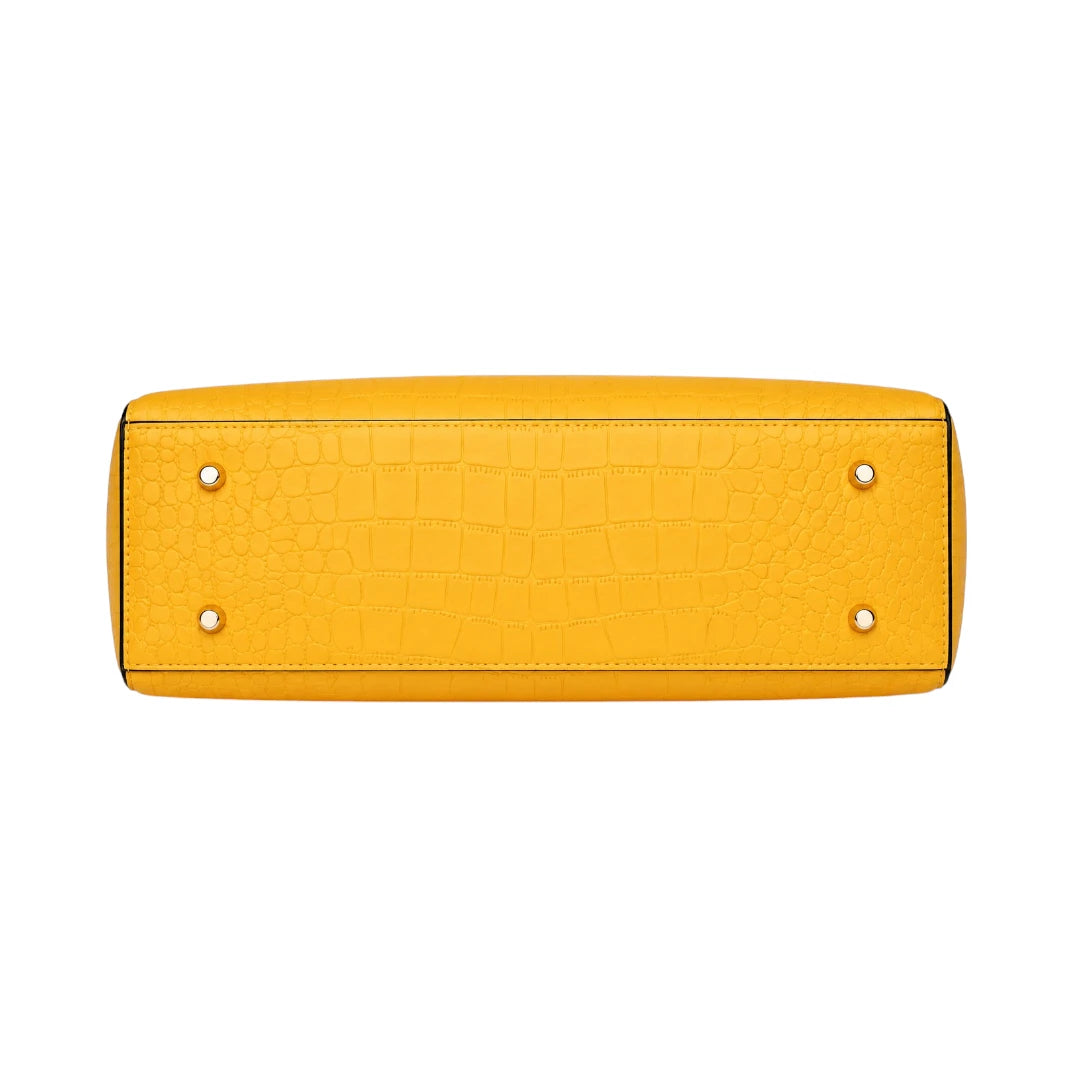 Mbela Premium Yellow Leather Structured Handbag for Everyday Style