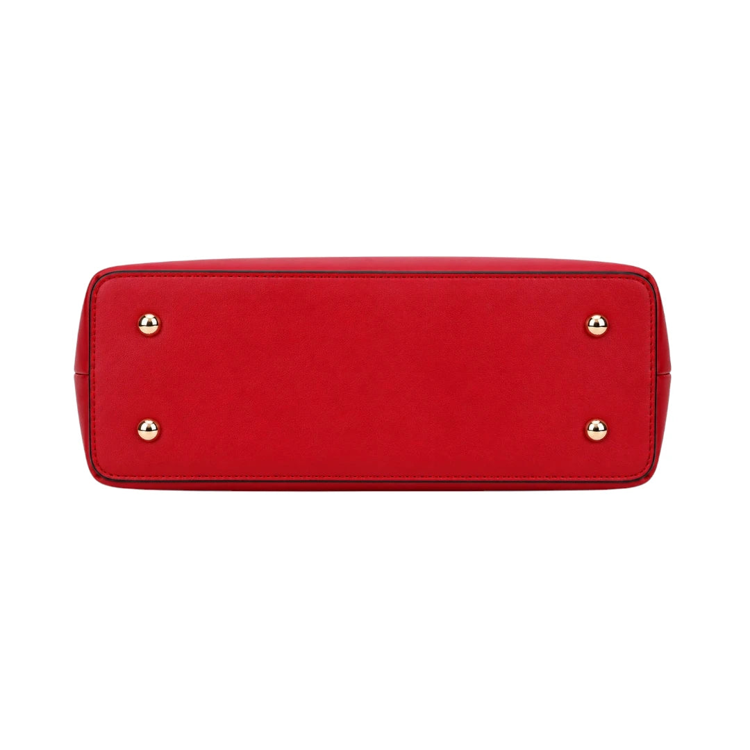 Mbela Scarlet Leather Handbag with Elegant Gold Floral Charm