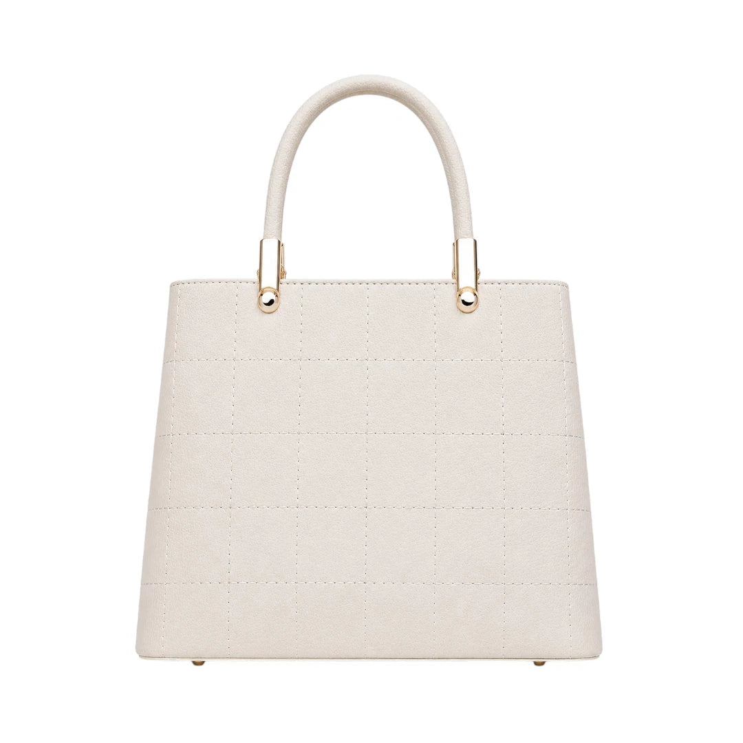 Mbela Elegant Ivory Leather Quilted Handbag with Pearl Charm