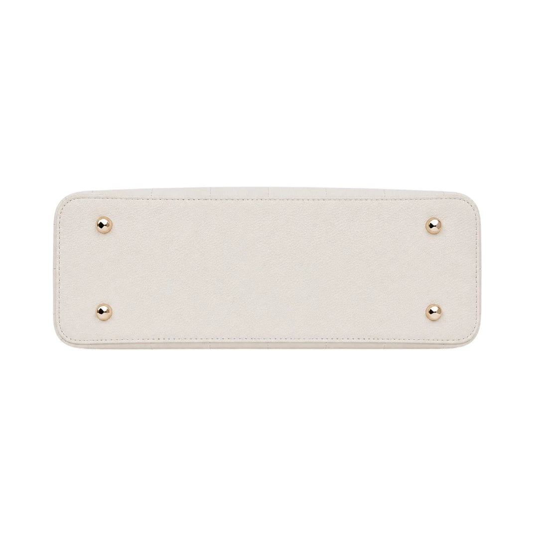 Mbela Elegant Ivory Leather Quilted Handbag with Pearl Charm