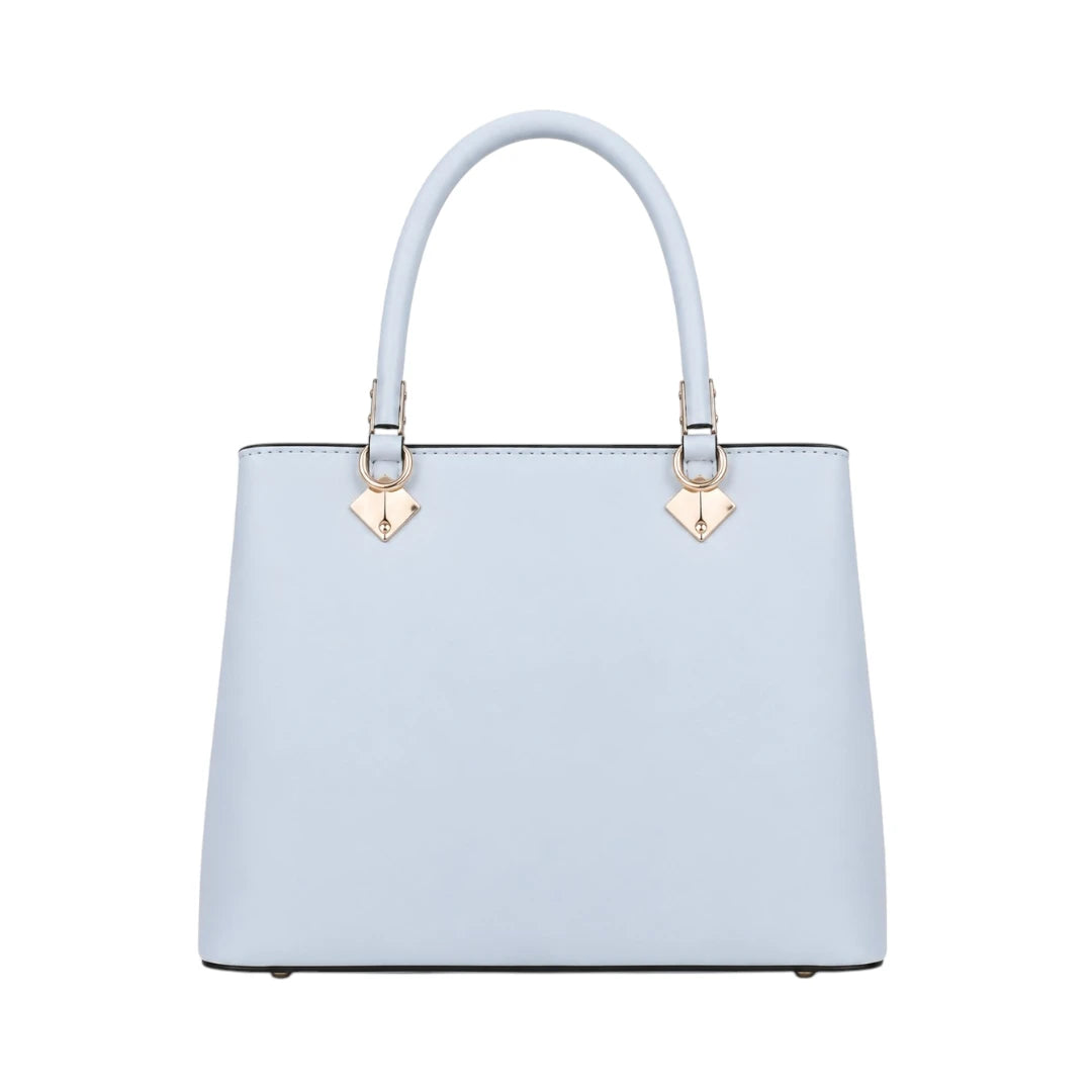 Mbela Elegant Sky Blue Leather Handbag with Floral Pearl Charm