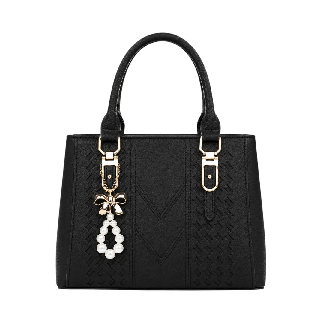 Mbela Premium Black Leather Structured Handbag for Everyday Style