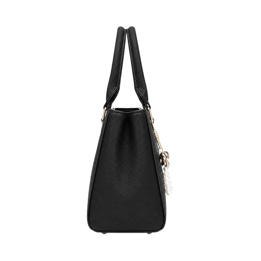 Mbela Premium Black Leather Structured Handbag for Everyday Style