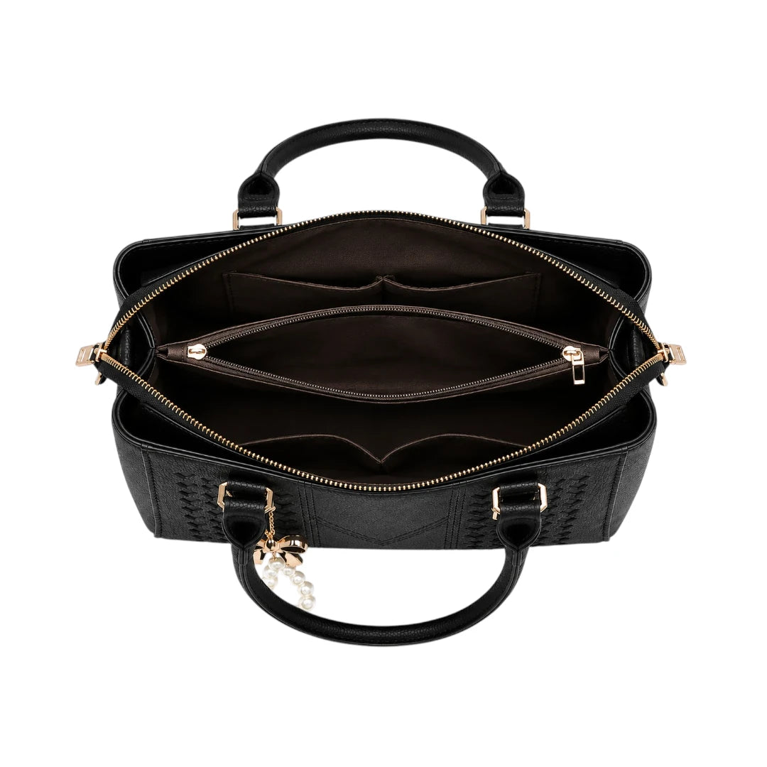 Mbela Premium Black Leather Structured Handbag for Everyday Style