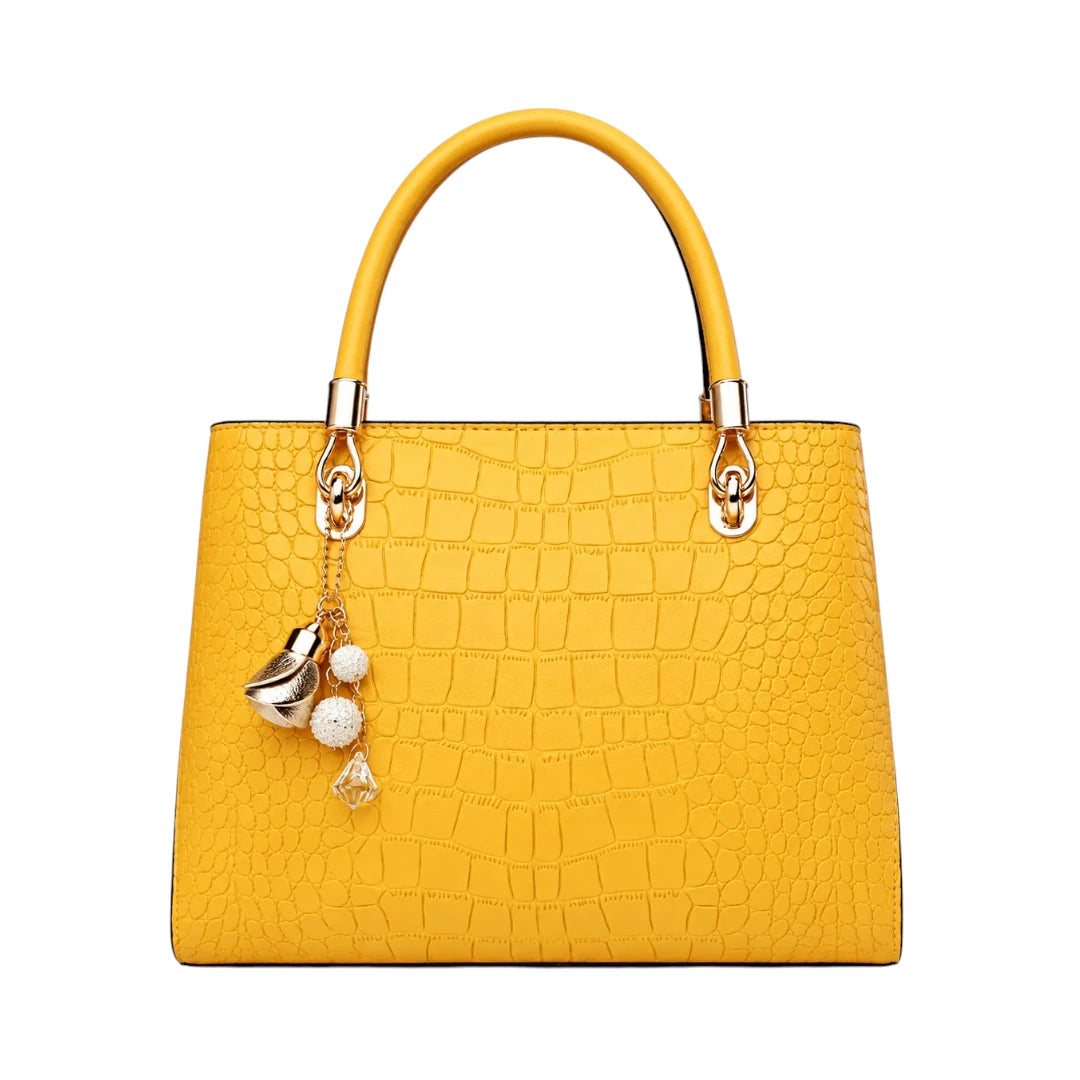 Mbela Premium Yellow Leather Structured Handbag for Everyday Style