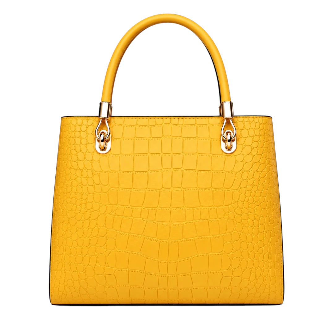 Mbela Premium Yellow Leather Structured Handbag for Everyday Style