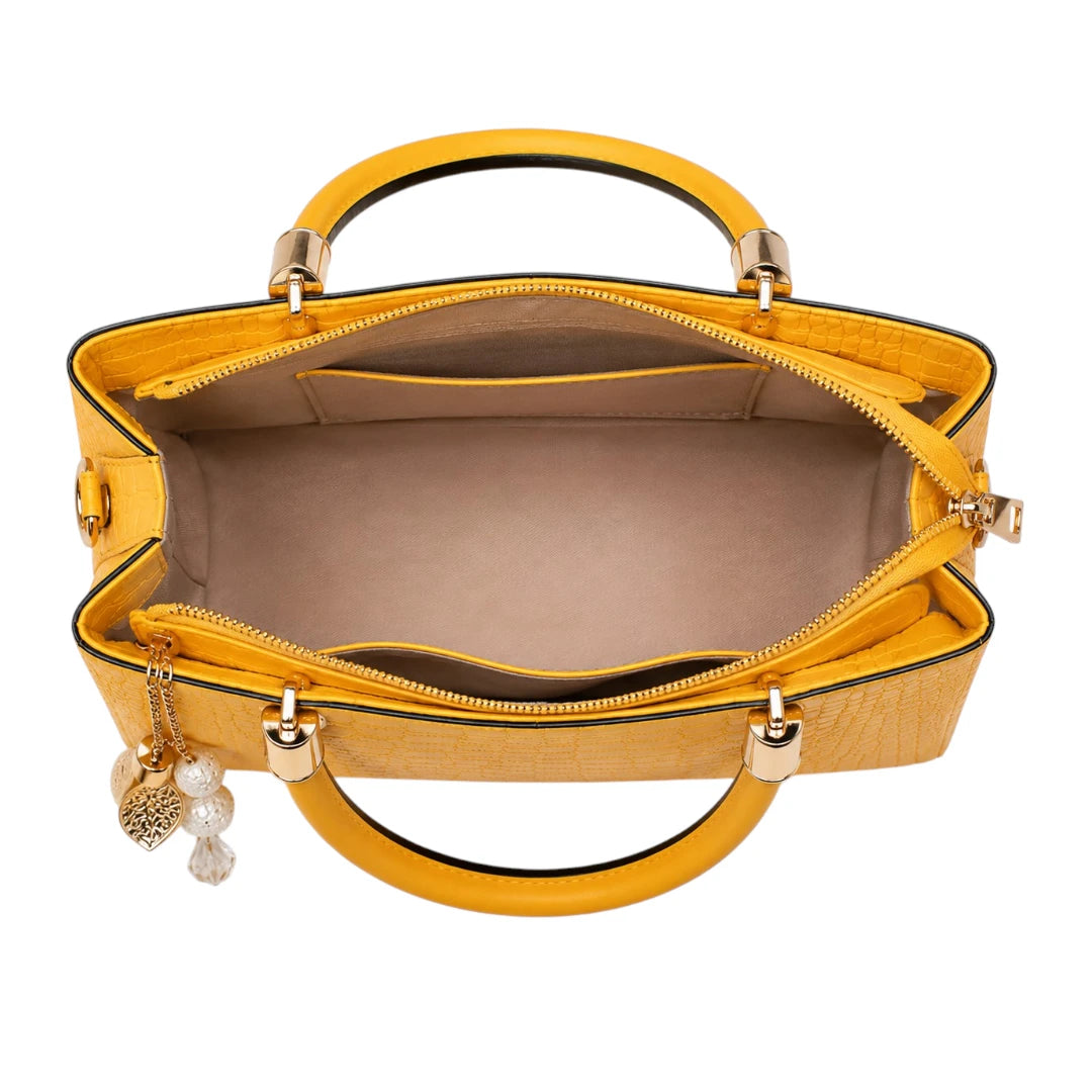 Mbela Premium Yellow Leather Structured Handbag for Everyday Style