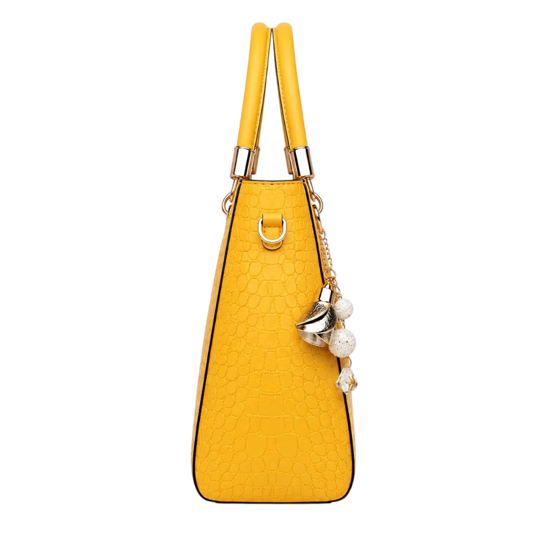 Mbela Premium Yellow Leather Structured Handbag for Everyday Style
