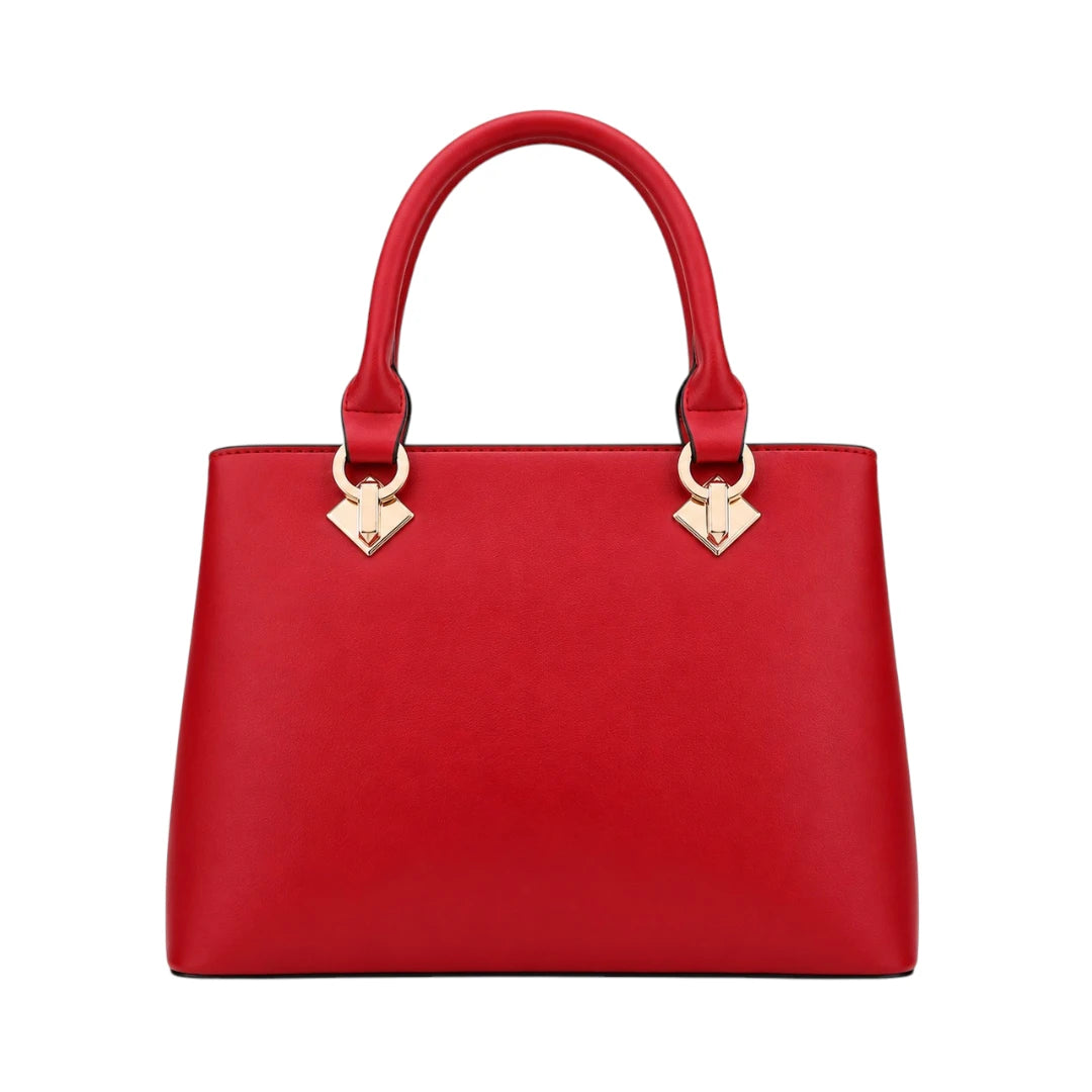 Mbela Scarlet Leather Handbag with Elegant Gold Floral Charm